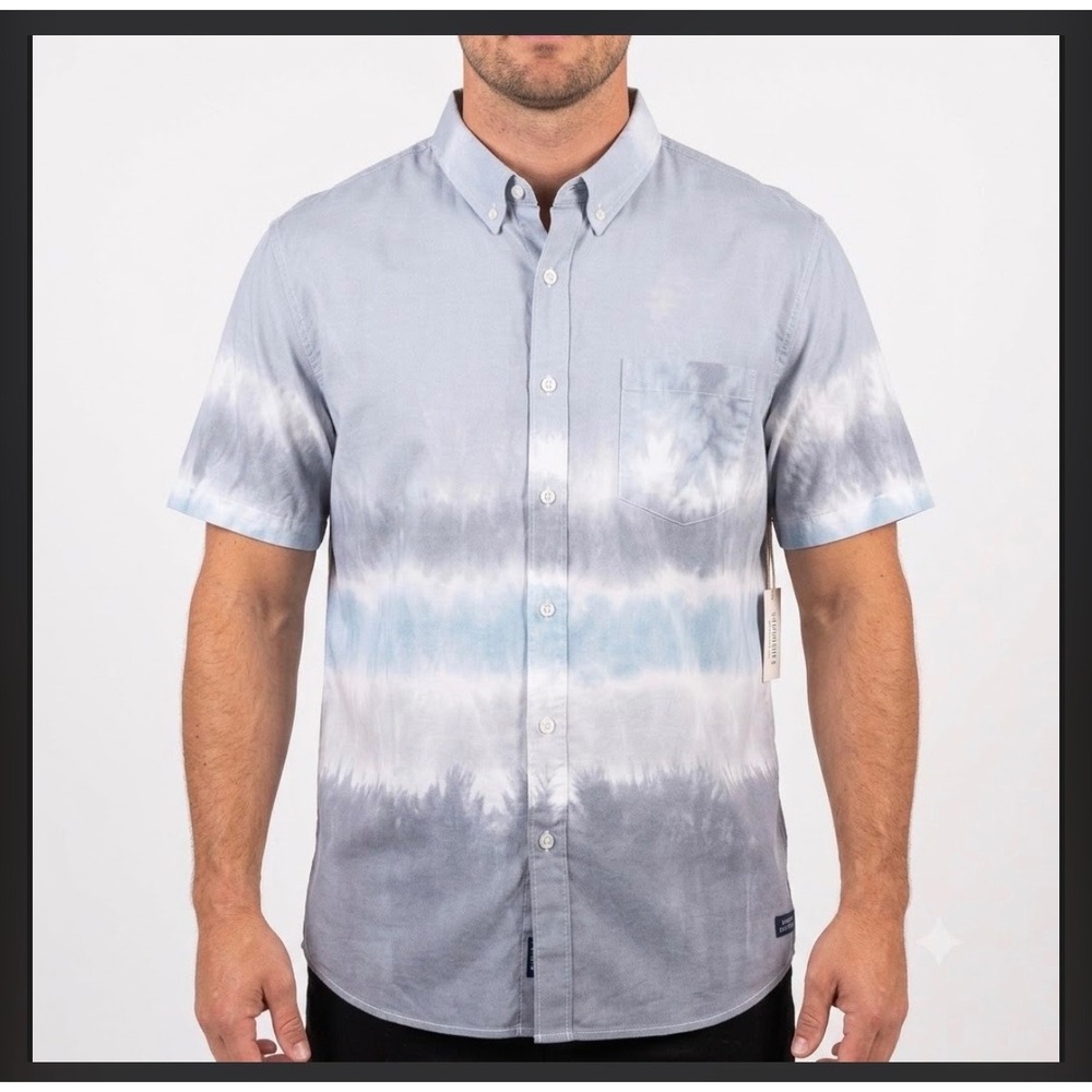 Simply Southern Mens Blue Grey Tie Dye Short Sleeve Button Down Shirt XL New